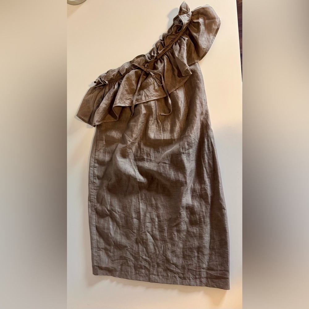 Zara Basic Elegant Ruffled One Shoulder Dress with Lining Size Large
